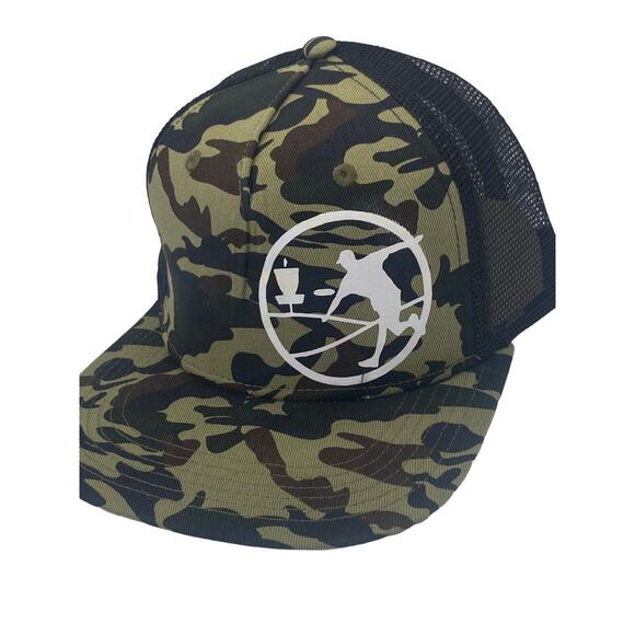 Disc Golf THROWING DISC MAN CAMO Hat Trucker Cap Snap Back DISC GOLF Vinyl Logo - Picture 6 of 6